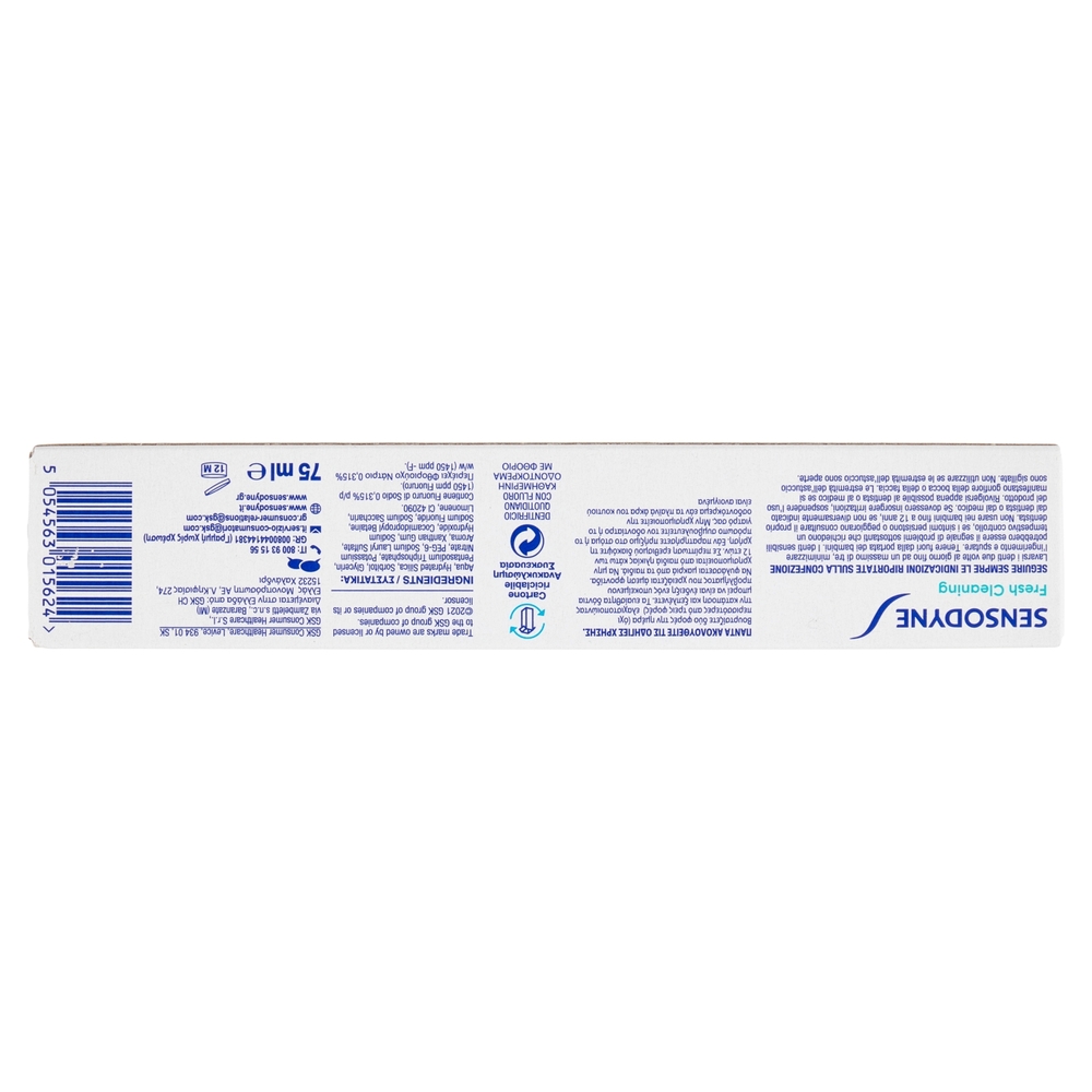 Sensodyne Dentifricio Fresh Cleaning per Denti Sensibili Gengive Sane Gusto Mentolato 75 ml